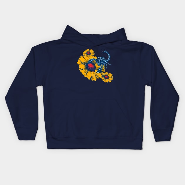 Scorpion Flowers Kids Hoodie by Will 9 Design